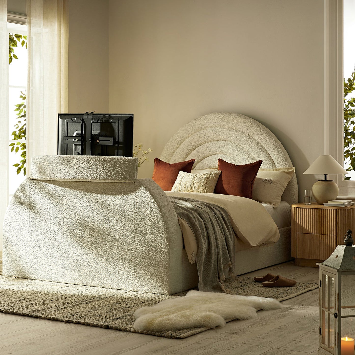 Archer White Boucle Ottoman TV Bed