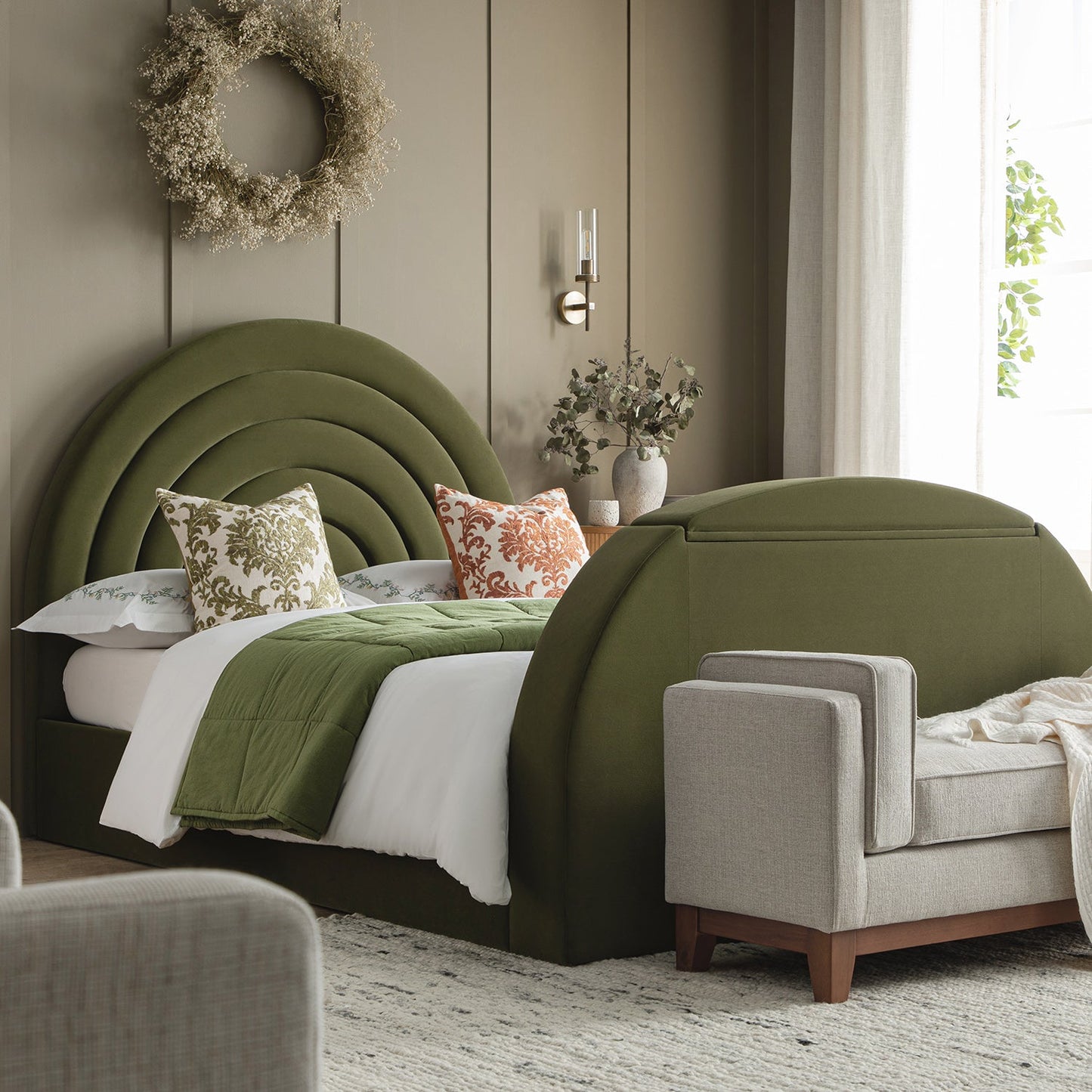 Archer Moss Green Velvet Ottoman TV Bed