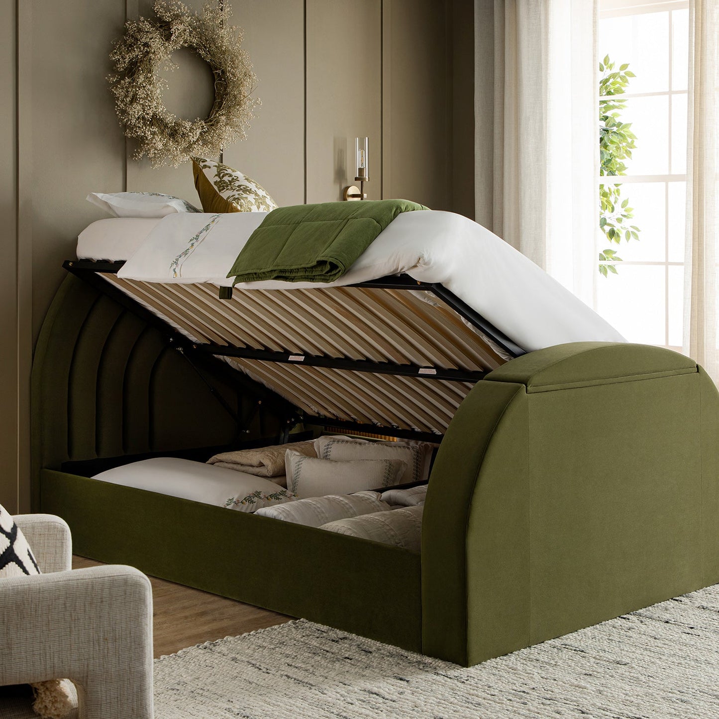 Archer Moss Green Velvet Ottoman TV Bed