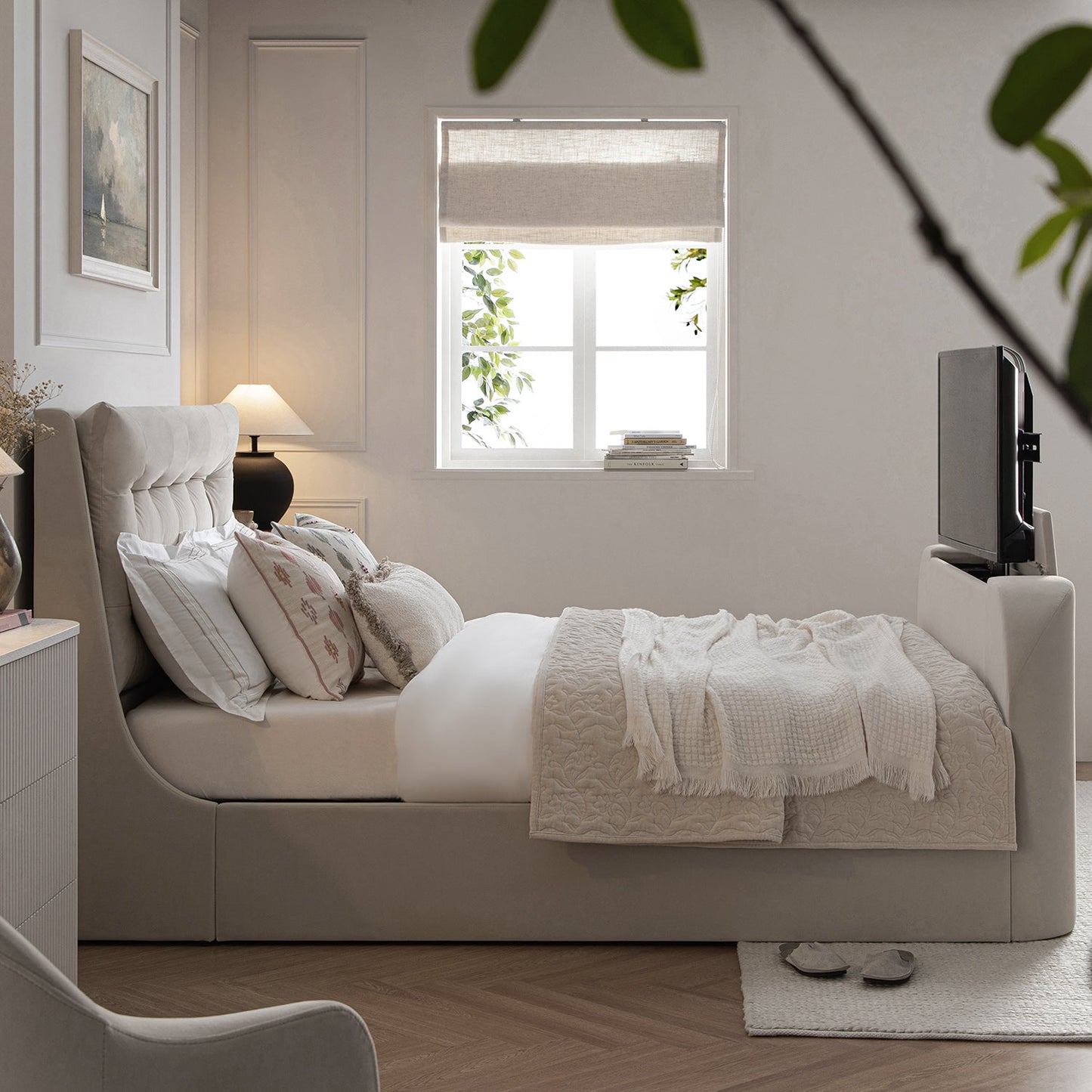 Hadley Champagne Velvet Ottoman TV Bed