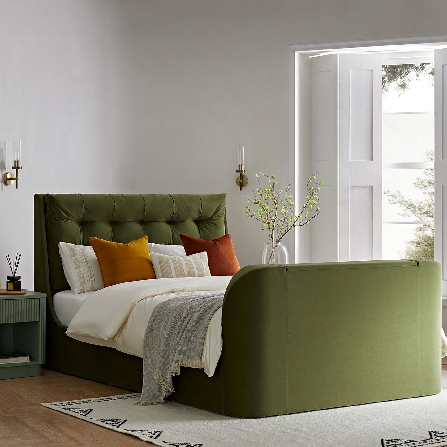 Hadley Moss Green Velvet Ottoman TV Bed
