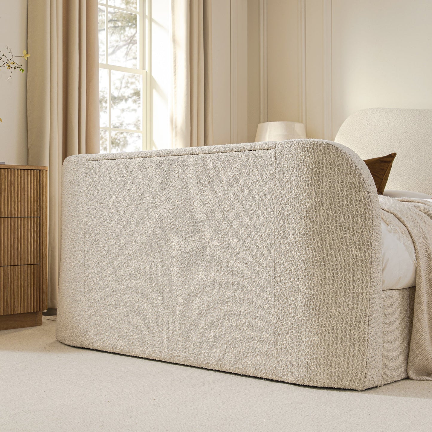 Egerie Curved Headboard Beige Boucle Ottoman TV Bed
