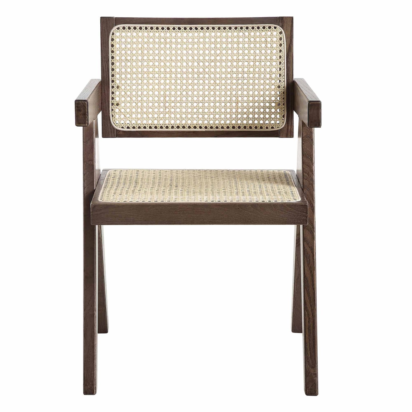 Jeanne Dark Walnut Cane Rattan Solid Beech Wood Dining Chair