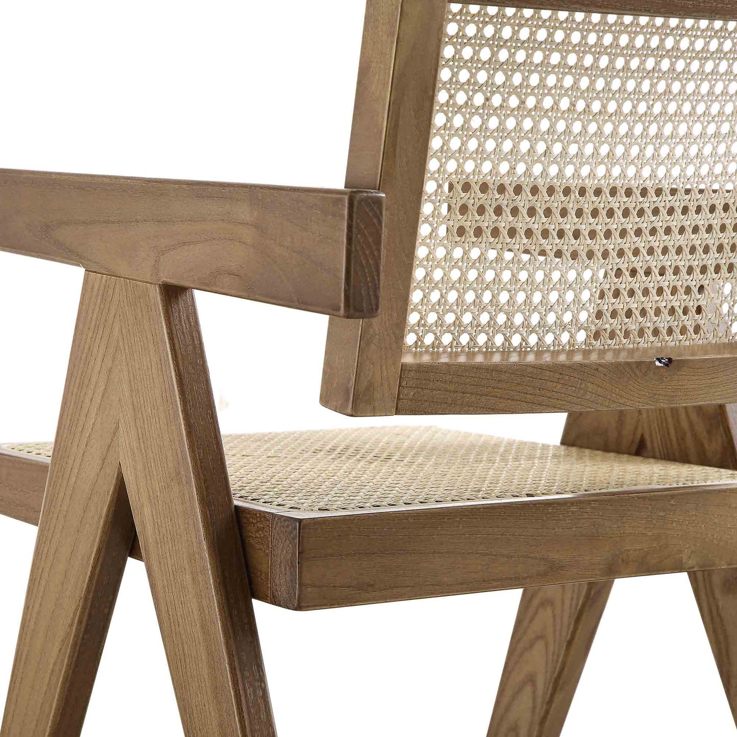 Jeanne Light Walnut Cane Rattan Solid Beech Wood Dining Chair