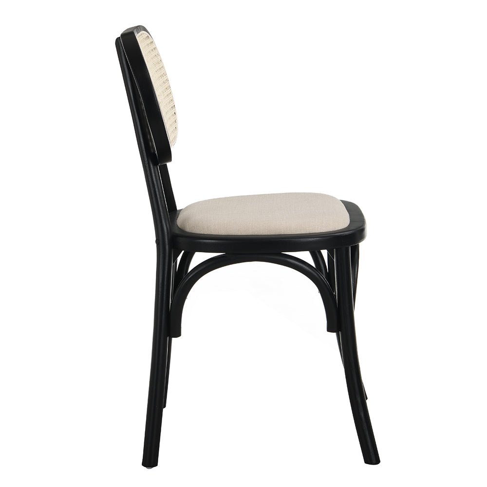 Anya Set of 2 Cane Rattan and Upholstered Dining Chairs, Black Colour