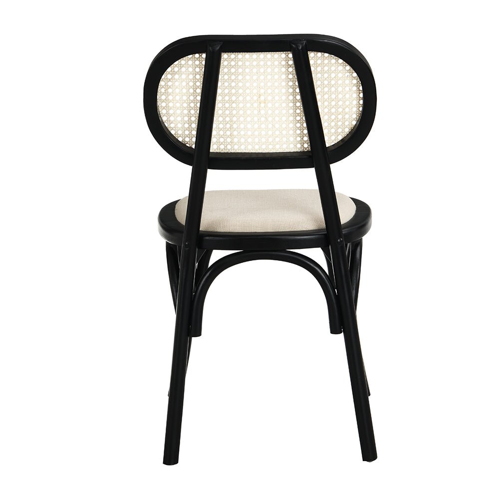 Anya Set of 2 Cane Rattan and Upholstered Dining Chairs, Black Colour