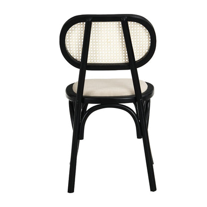 Anya Set of 2 Cane Rattan and Upholstered Dining Chairs, Black Colour