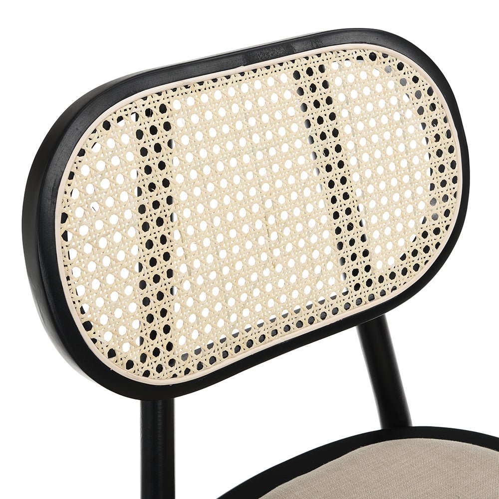 Anya Set of 2 Cane Rattan and Upholstered Dining Chairs, Black Colour