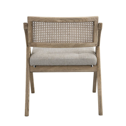 Bordon Natural Cane Rattan Folding Chair with Grey Upholstered Seat