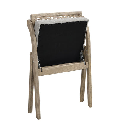 Bordon Natural Cane Rattan Folding Chair with Grey Upholstered Seat