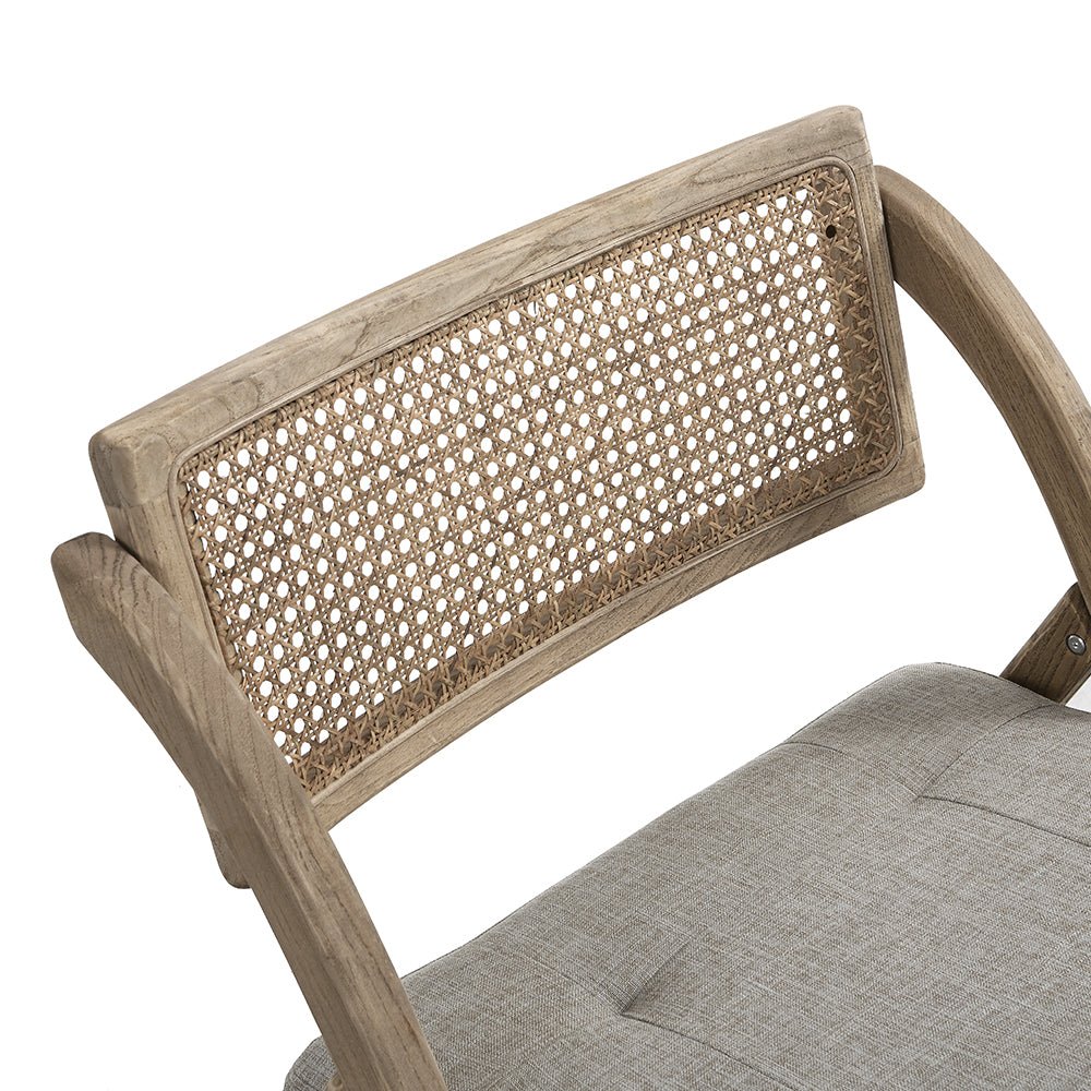 Bordon Natural Cane Rattan Folding Chair with Grey Upholstered Seat