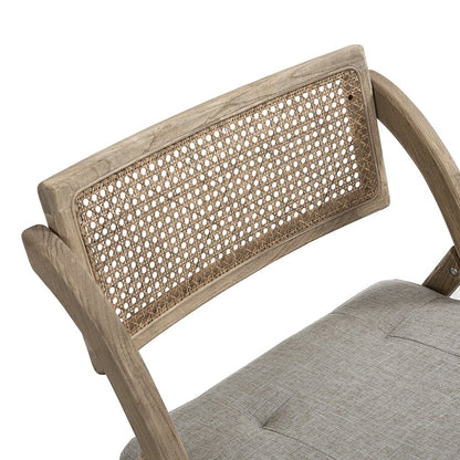Bordon Natural Cane Rattan Folding Chair with Grey Upholstered Seat