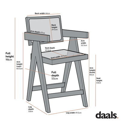 Jeanne Dark Walnut Cane Rattan Solid Beech Wood Counter Stool