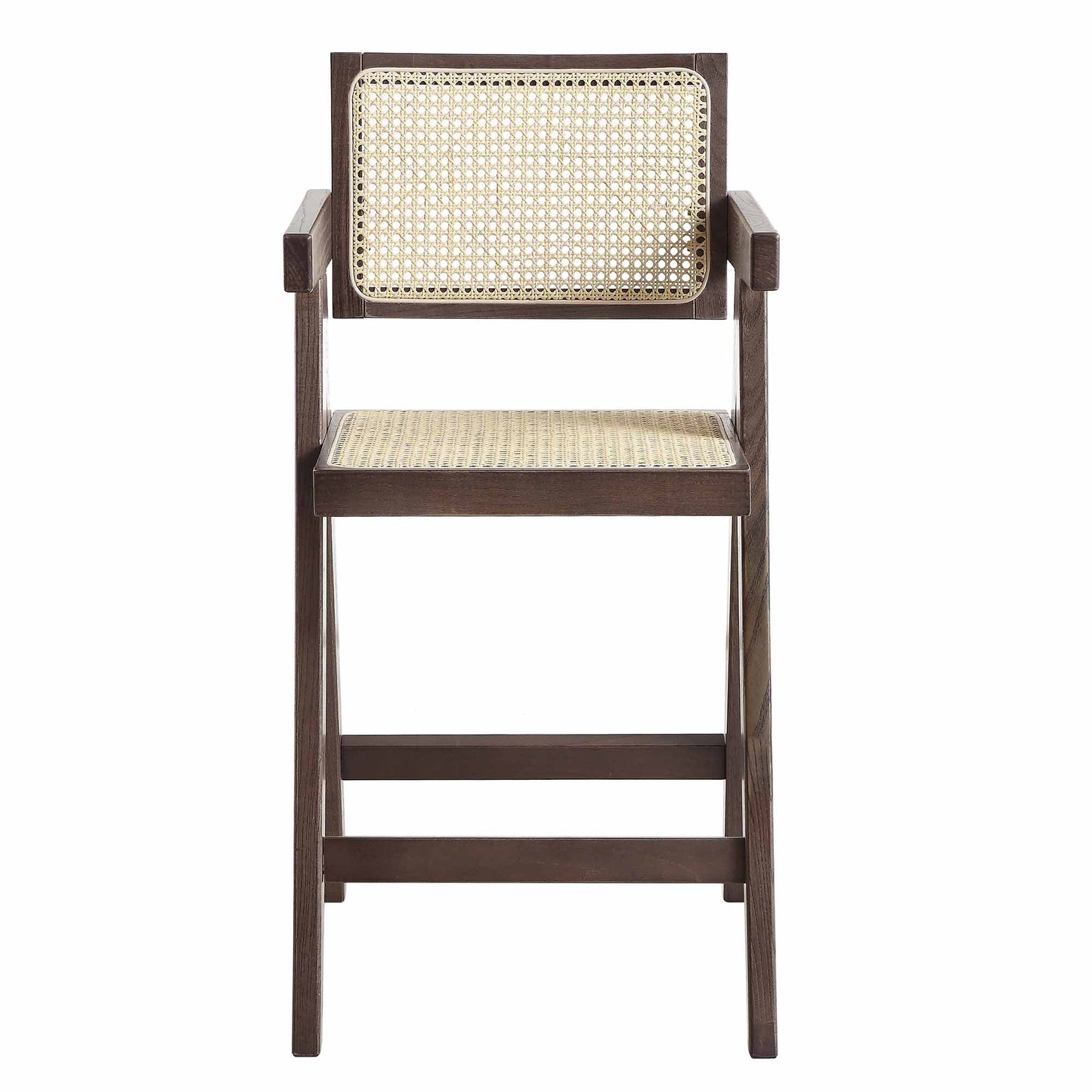 Jeanne Dark Walnut Cane Rattan Solid Beech Wood Counter Stool