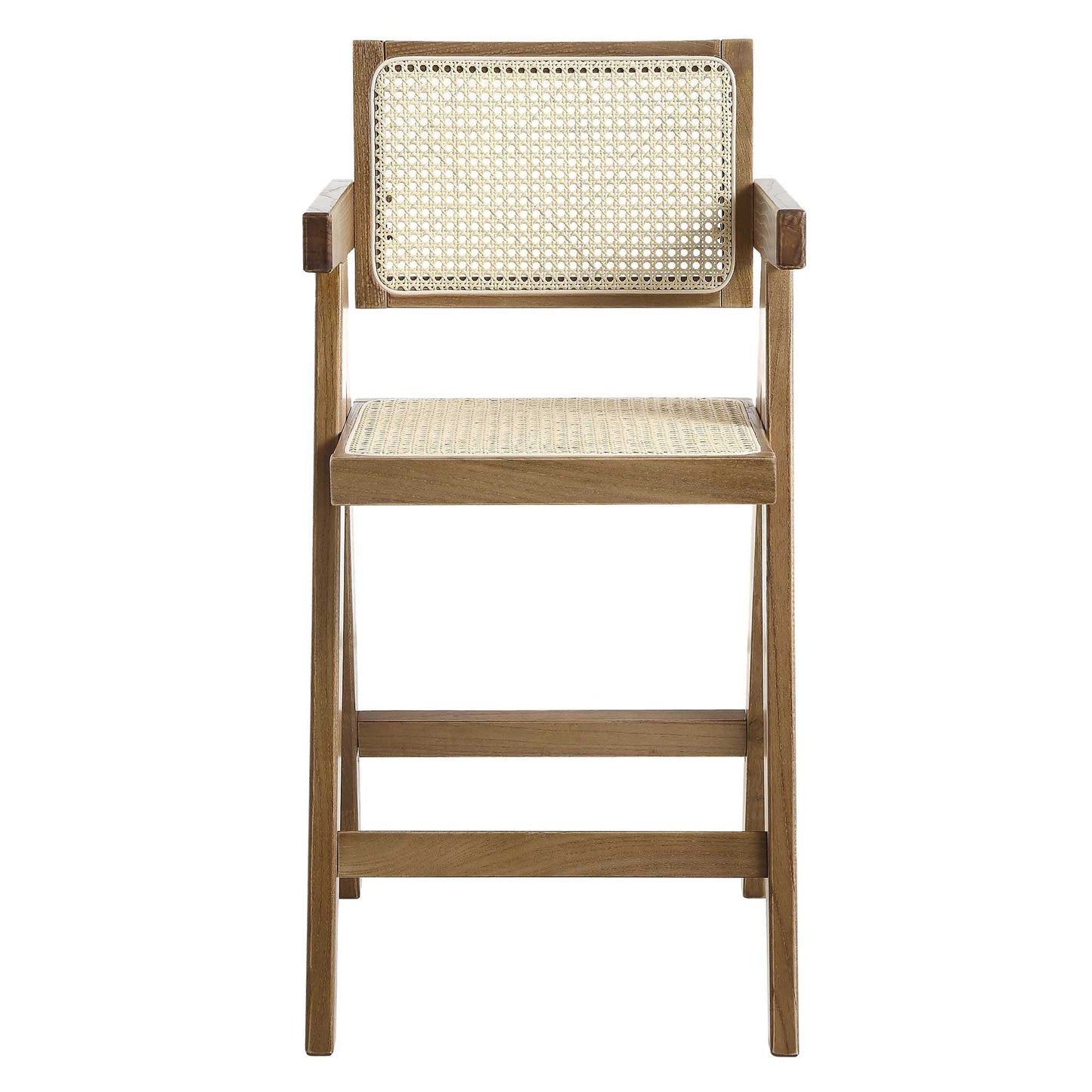 Jeanne Light Walnut Cane Rattan Solid Beech Wood Counter Stool