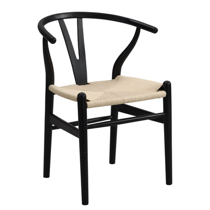 Hansel Wooden Natural Weave Dining Chair, Black Colour Frame