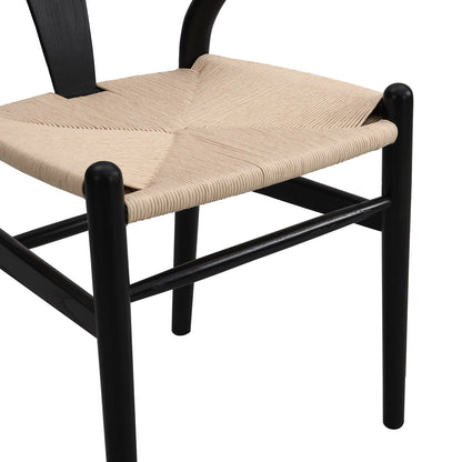 Hansel Wooden Natural Weave Dining Chair, Black Colour Frame
