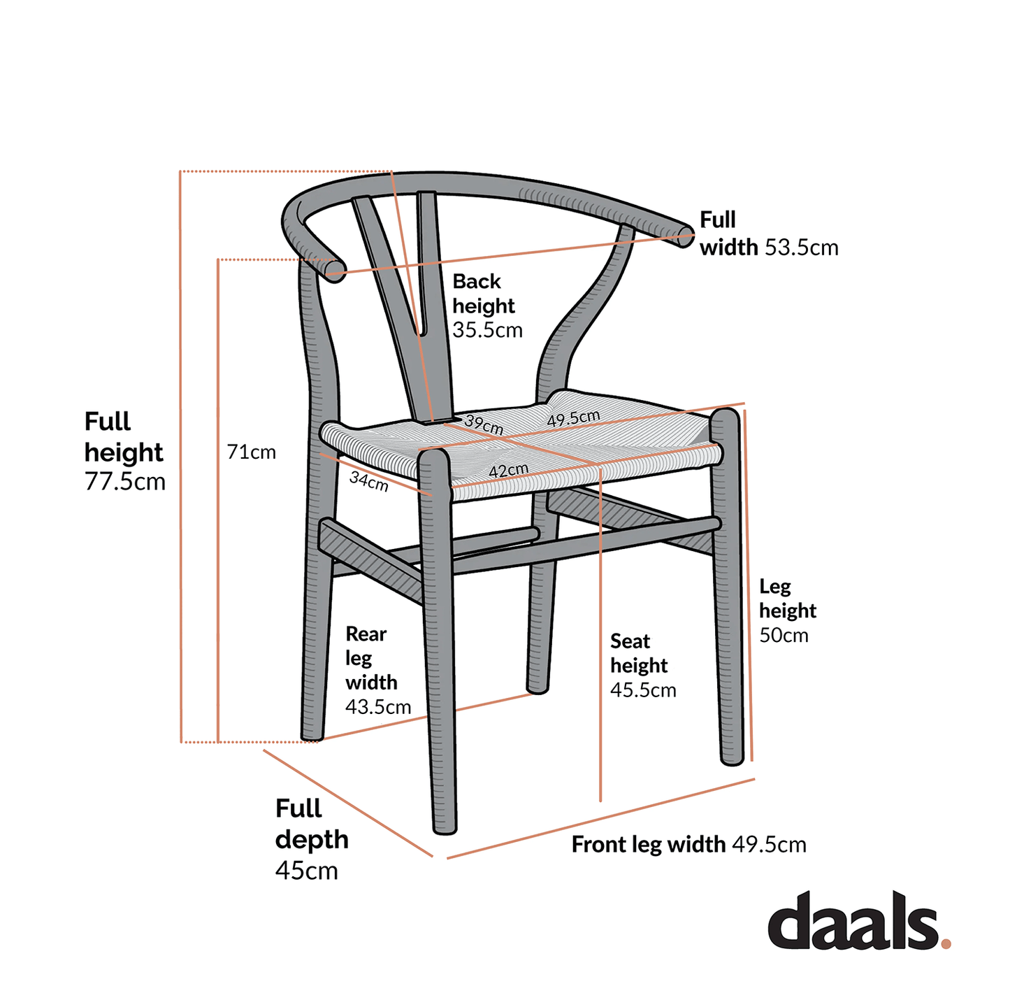 Hansel Wooden Natural Weave Dining Chair, Dark Walnut Colour Frame