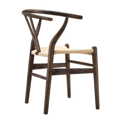 Hansel Wooden Natural Weave Dining Chair, Dark Walnut Colour Frame
