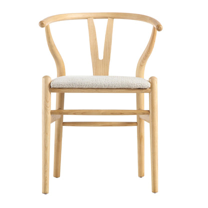 Hansel Wooden Dining Chair, Ivory White Boucle and Natural Frame
