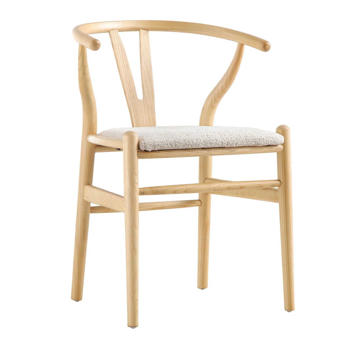 Hansel Wooden Dining Chair, Ivory White Boucle and Natural Frame