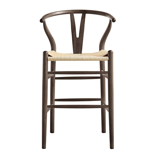 Hansel Wooden Natural Weave Counter Stool, Dark Walnut Colour Frame
