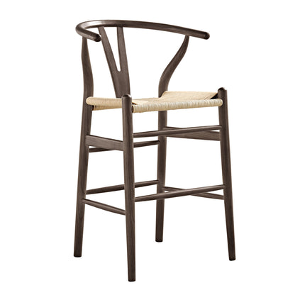 Hansel Wooden Natural Weave Counter Stool, Dark Walnut Colour Frame