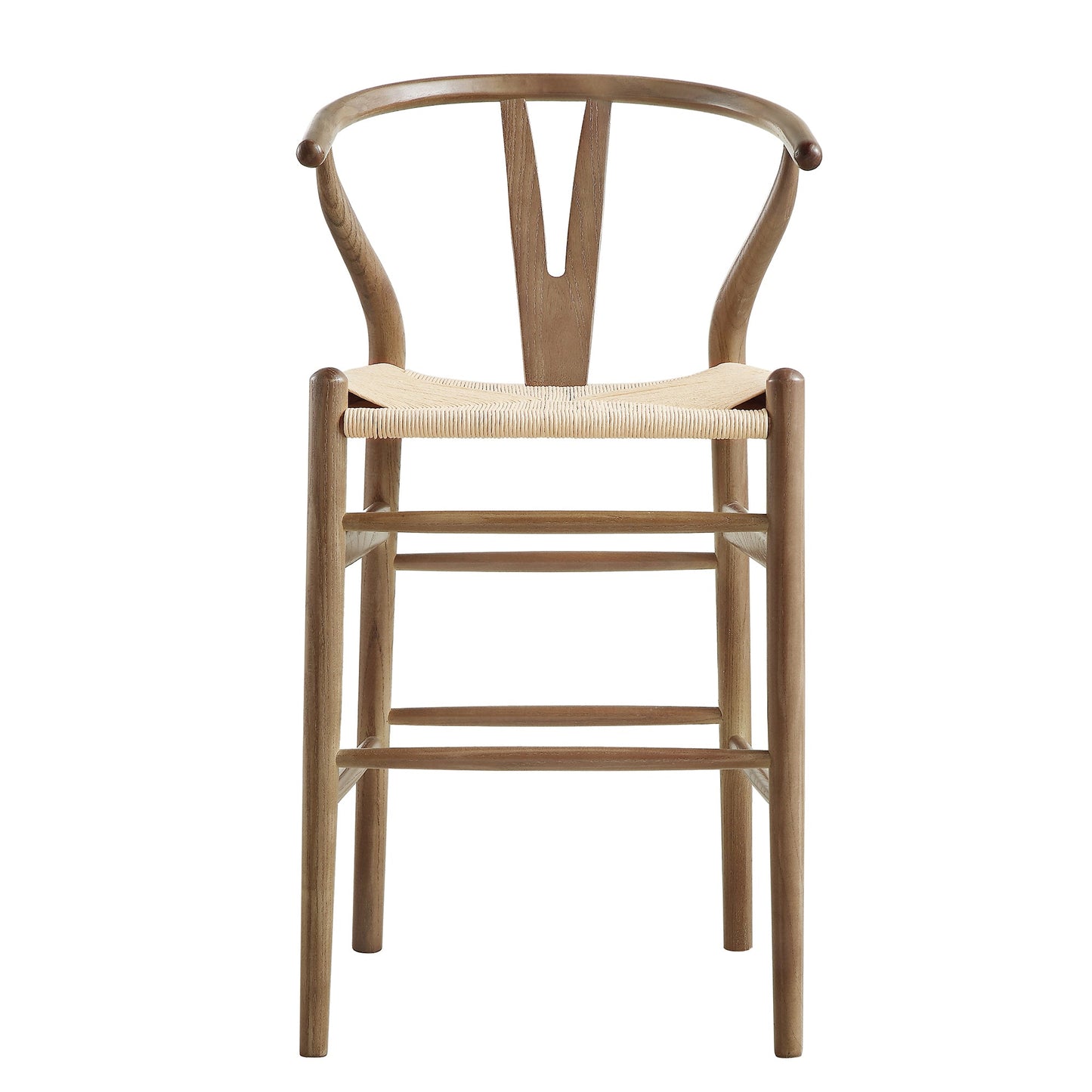 Hansel Wooden Natural Weave Counter Stool, Light Walnut Colour Frame