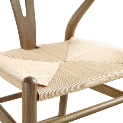 Hansel Wooden Natural Weave Counter Stool, Light Walnut Colour Frame