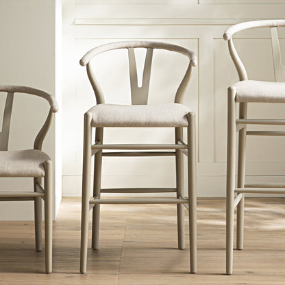 Hansel Counter Stool, Taupe Frame with Oatmeal Fabric Seat