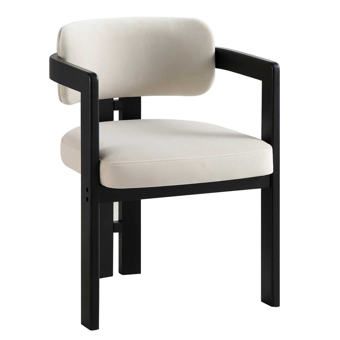 Stanford Curved Oak Frame Upholstered Chair, Champagne Velvet Black Frame