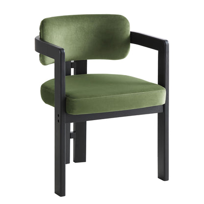 Stanford Curved Oak Frame Upholstered Chair, Moss Green Velvet Black Frame