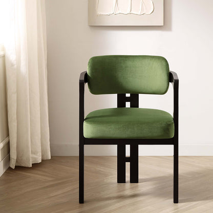 Stanford Curved Oak Frame Upholstered Chair, Moss Green Velvet Black Frame
