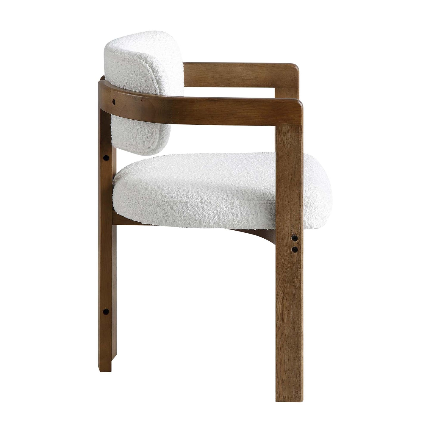 Stanford Curved Oak Frame Upholstered Chair, White Boucle Light Walnut Frame