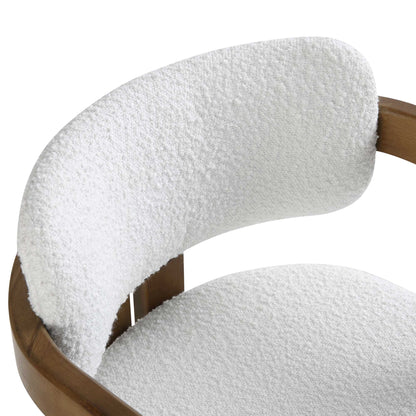 Stanford Curved Oak Frame Upholstered Chair, White Boucle Light Walnut Frame