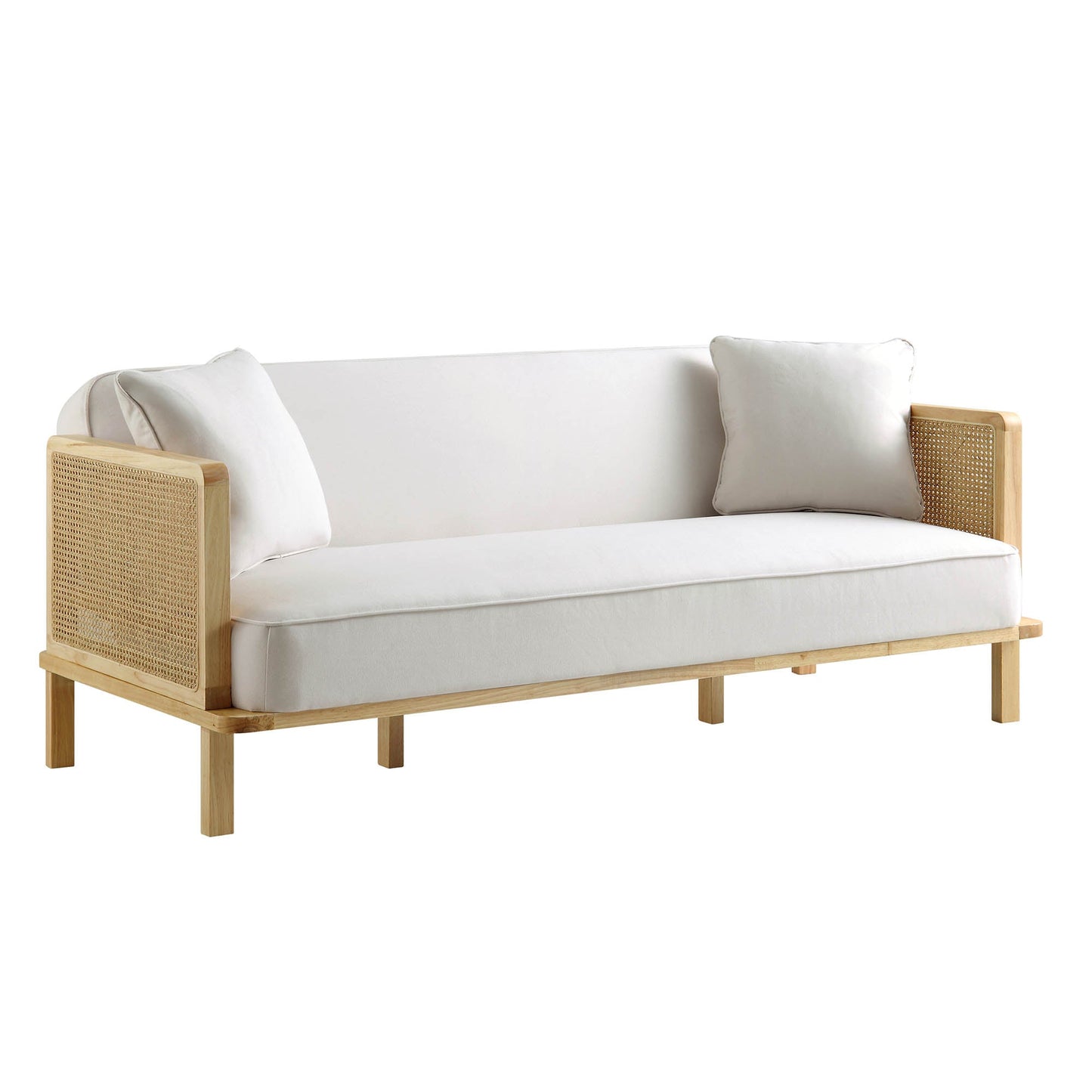 Pienza Cane Sofa Bed, Beige Woven Fabric with Natural Solid Oak Frame
