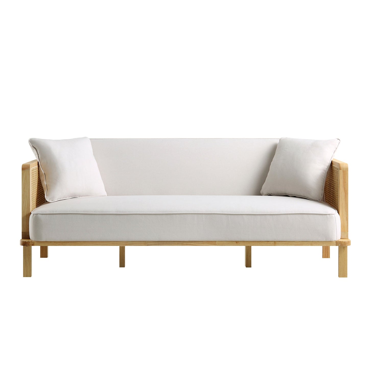 Pienza Cane Sofa Bed, Beige Woven Fabric with Natural Solid Oak Frame