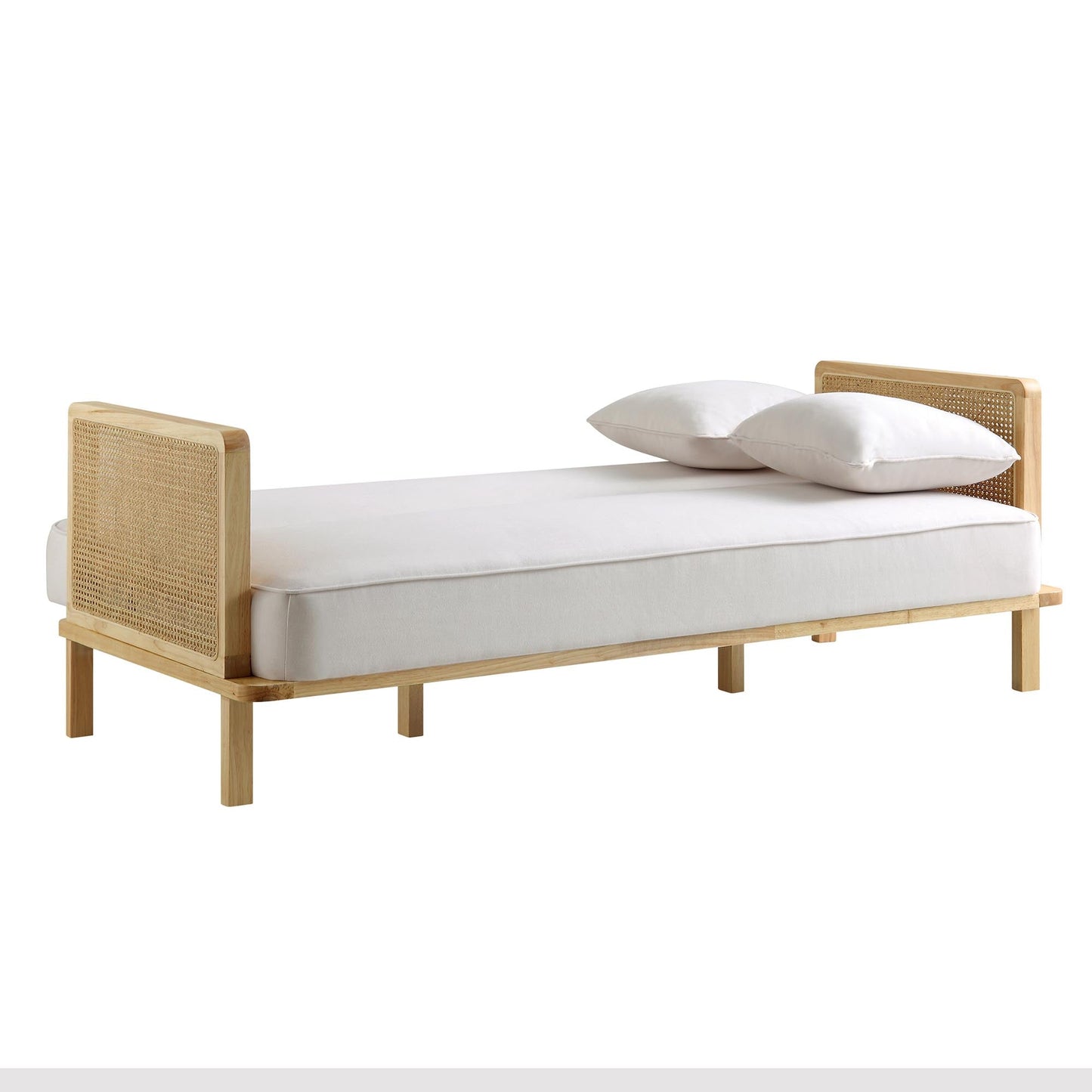 Pienza Cane Sofa Bed, Beige Woven Fabric with Natural Solid Oak Frame