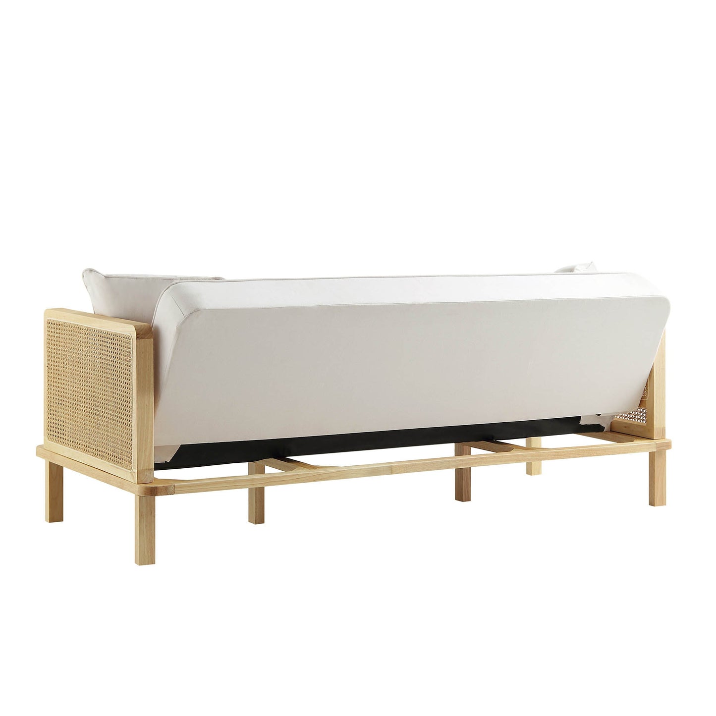 Pienza Cane Sofa Bed, Beige Woven Fabric with Natural Solid Oak Frame