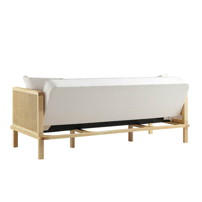 Pienza Cane Sofa Bed, Beige Woven Fabric with Natural Solid Oak Frame