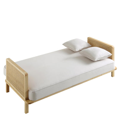 Pienza Cane Sofa Bed, Beige Woven Fabric with Natural Solid Oak Frame