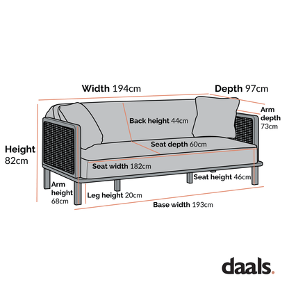 Pienza Cane Sofa Bed, Beige Woven Fabric with Natural Solid Oak Frame
