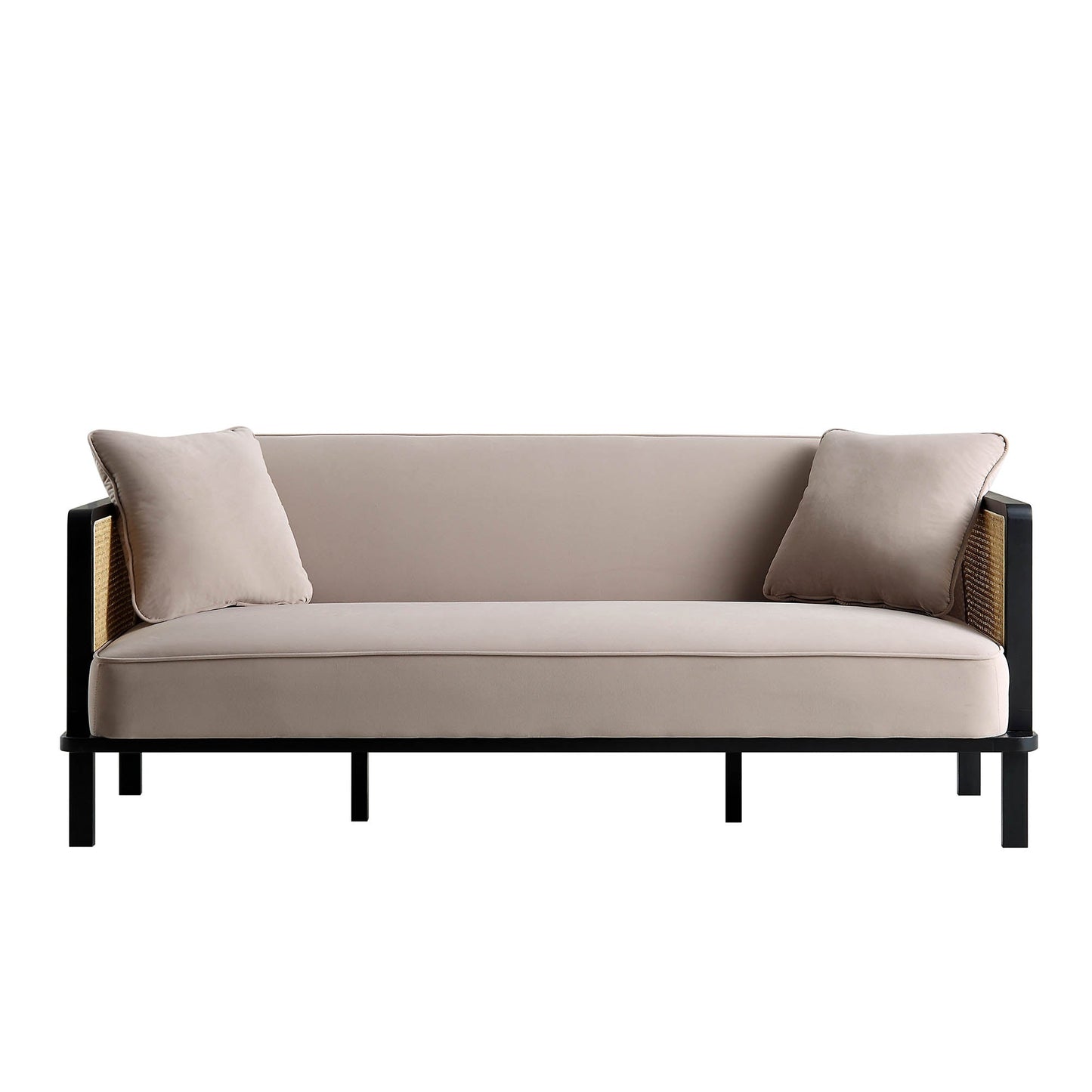 Pienza Cane Sofa Bed, Taupe Velvet with Black Solid Wood Frame