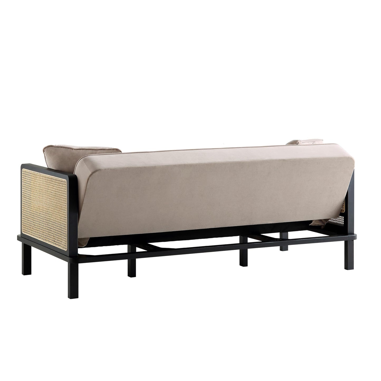 Pienza Cane Sofa Bed, Taupe Velvet with Black Solid Wood Frame