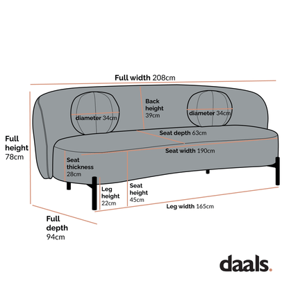 Amboise 3-Seater Curved Sofa with Ball Cushions, Ecru Boucle