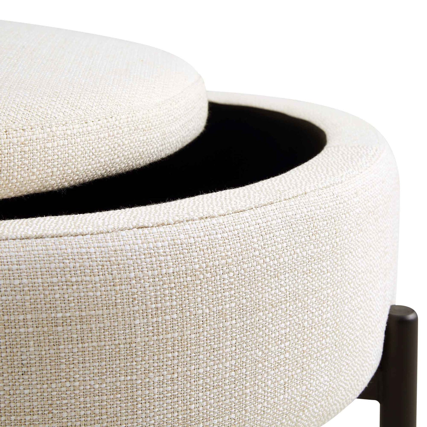 Amboise Round Storage Pouffe, Beige Linen Blend