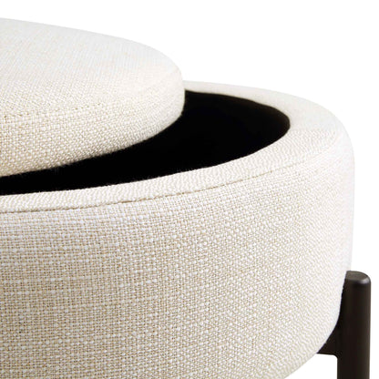 Amboise Round Storage Pouffe, Beige Linen Blend