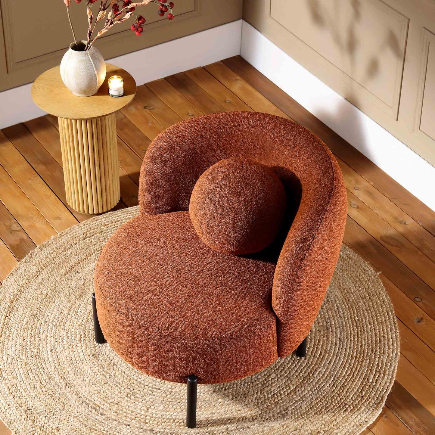 Amboise Armchair with Ball Cushion, Brick Boucle