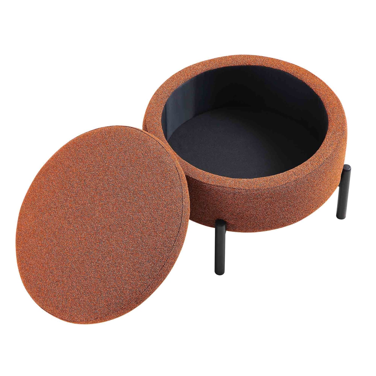 Amboise Round Storage Pouffe, Brick Boucle