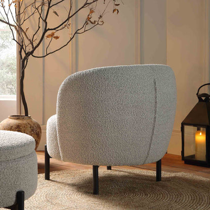 Amboise Armchair with Ball Cushion, Mist Grey Boucle